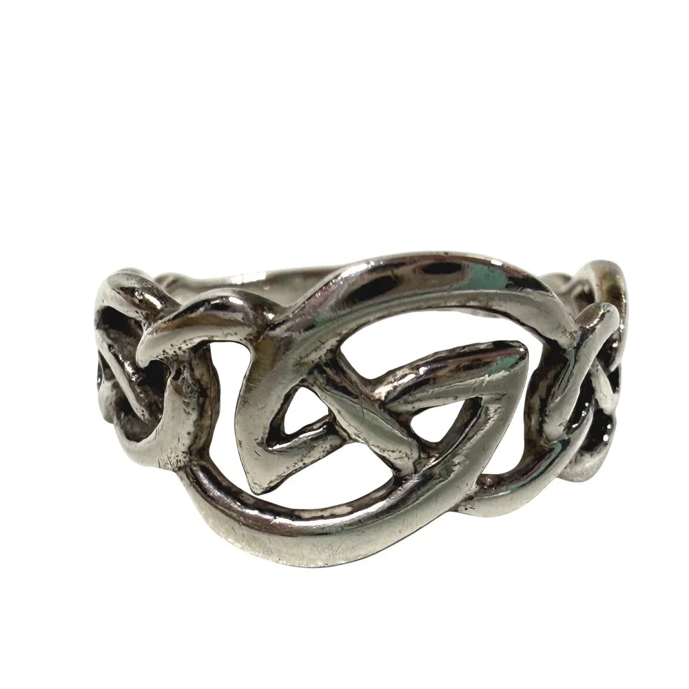 Vintage Sterling Silver 925 Celtic Knot Openwork Band Ring Size 5.25 1990s Retro